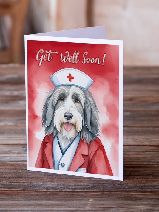 Bearded Collie Get Well Soon Greeting Cards Pack of 8