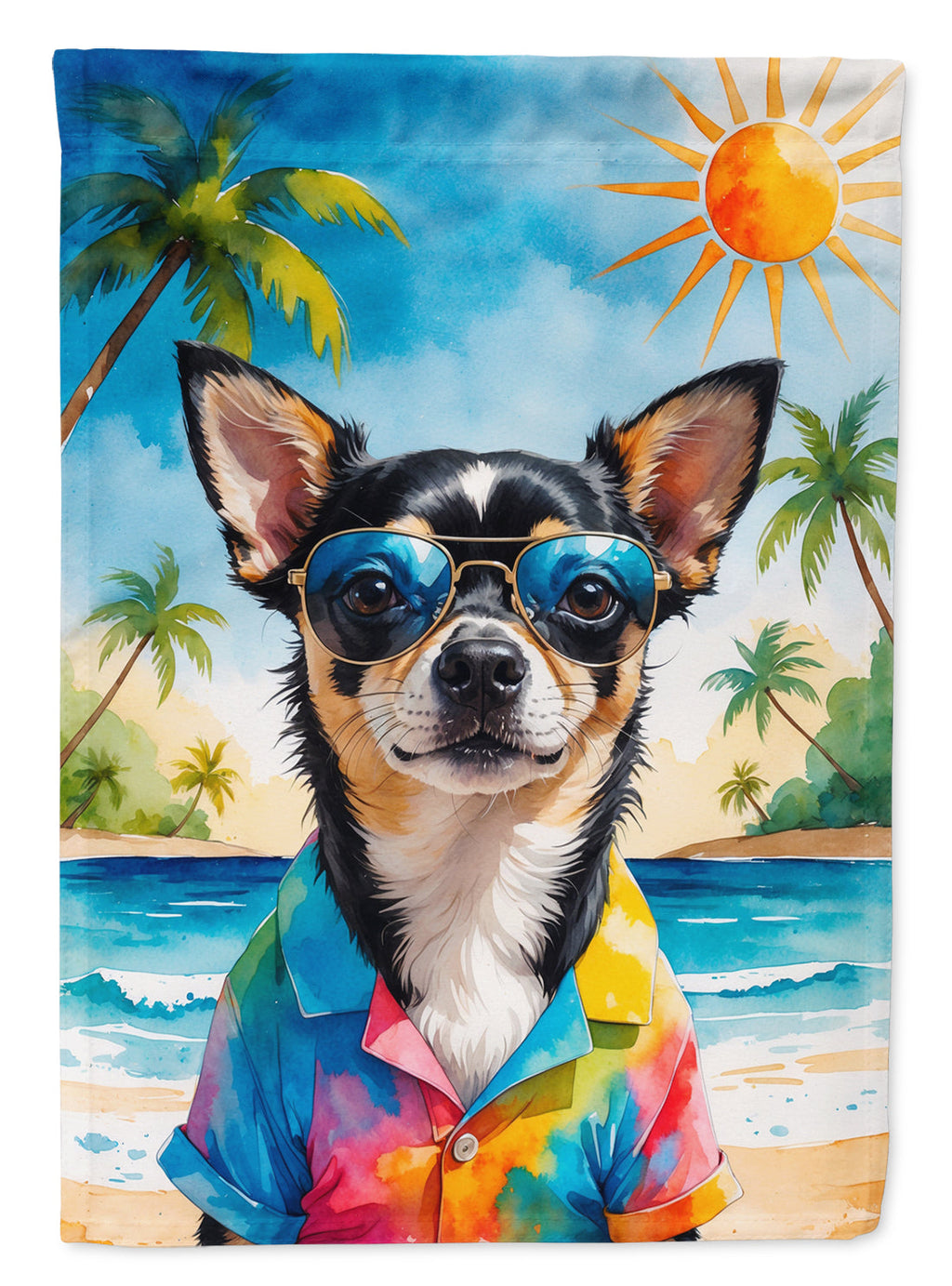 Black and Tan Chihuahua Summer Beach Time House Flag