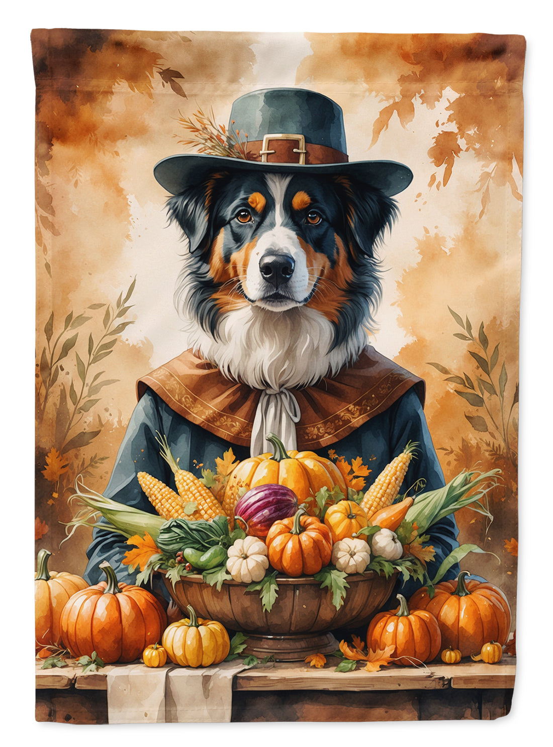 Australian Shepherd Thanksgiving House Flag