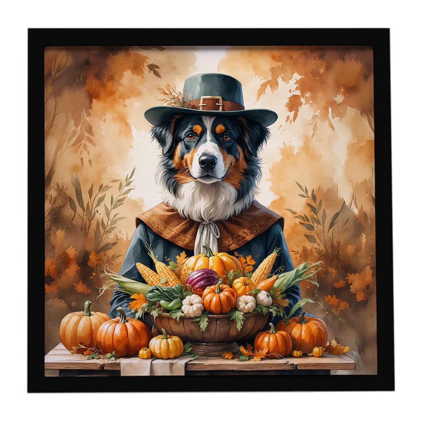 Australian Shepherd Thanksgiving Framed Metal Print