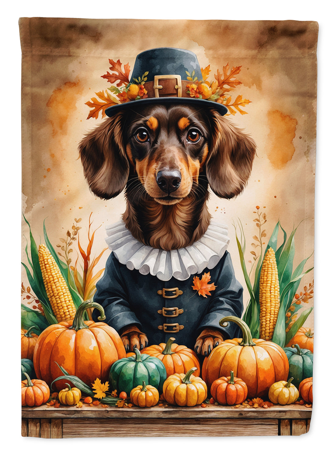 Chocolate Dachshund Thanksgiving House Flag