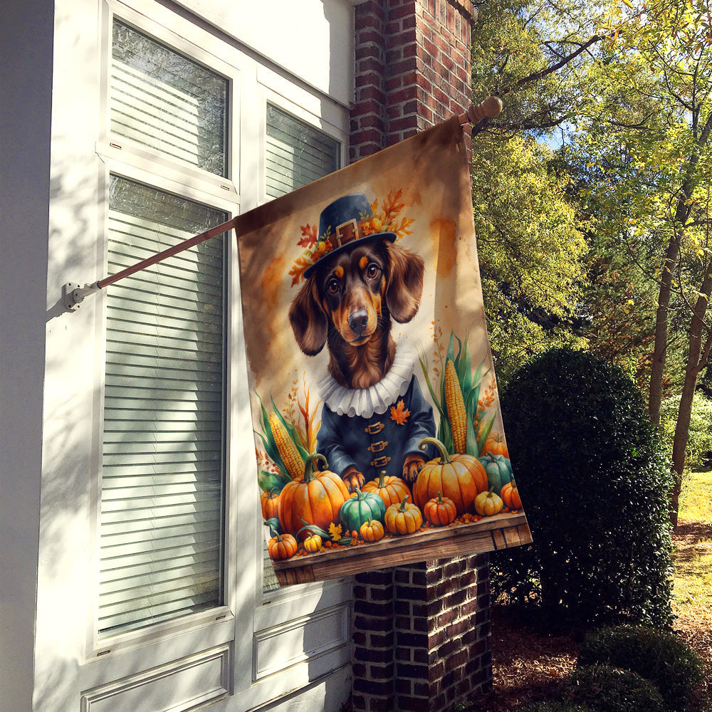 Chocolate Dachshund Thanksgiving House Flag