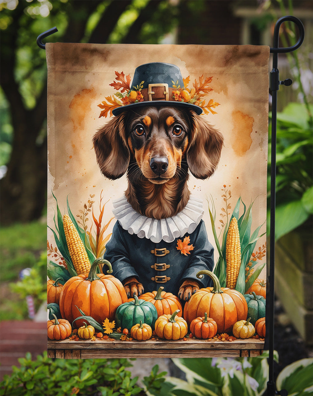 Chocolate Dachshund Thanksgiving Garden Flag