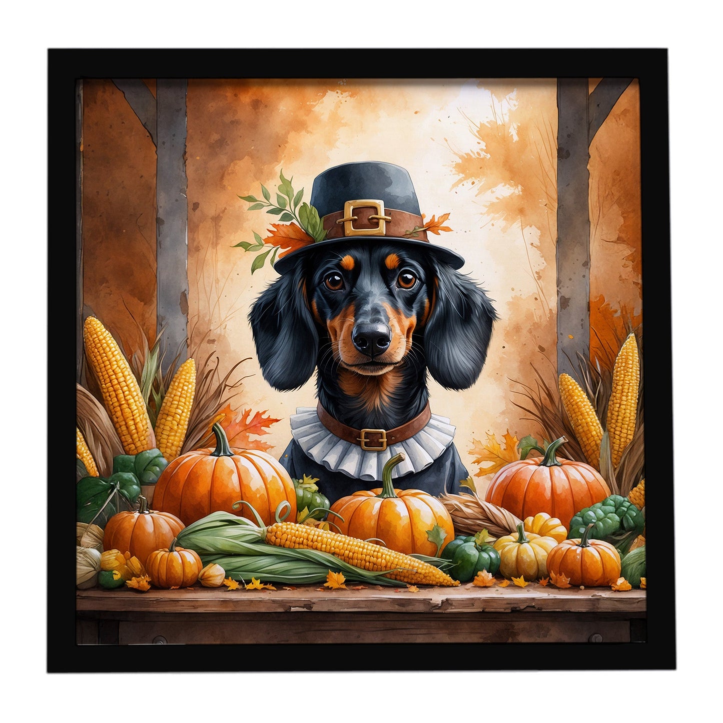 Dachshund Thanksgiving Framed Metal Print