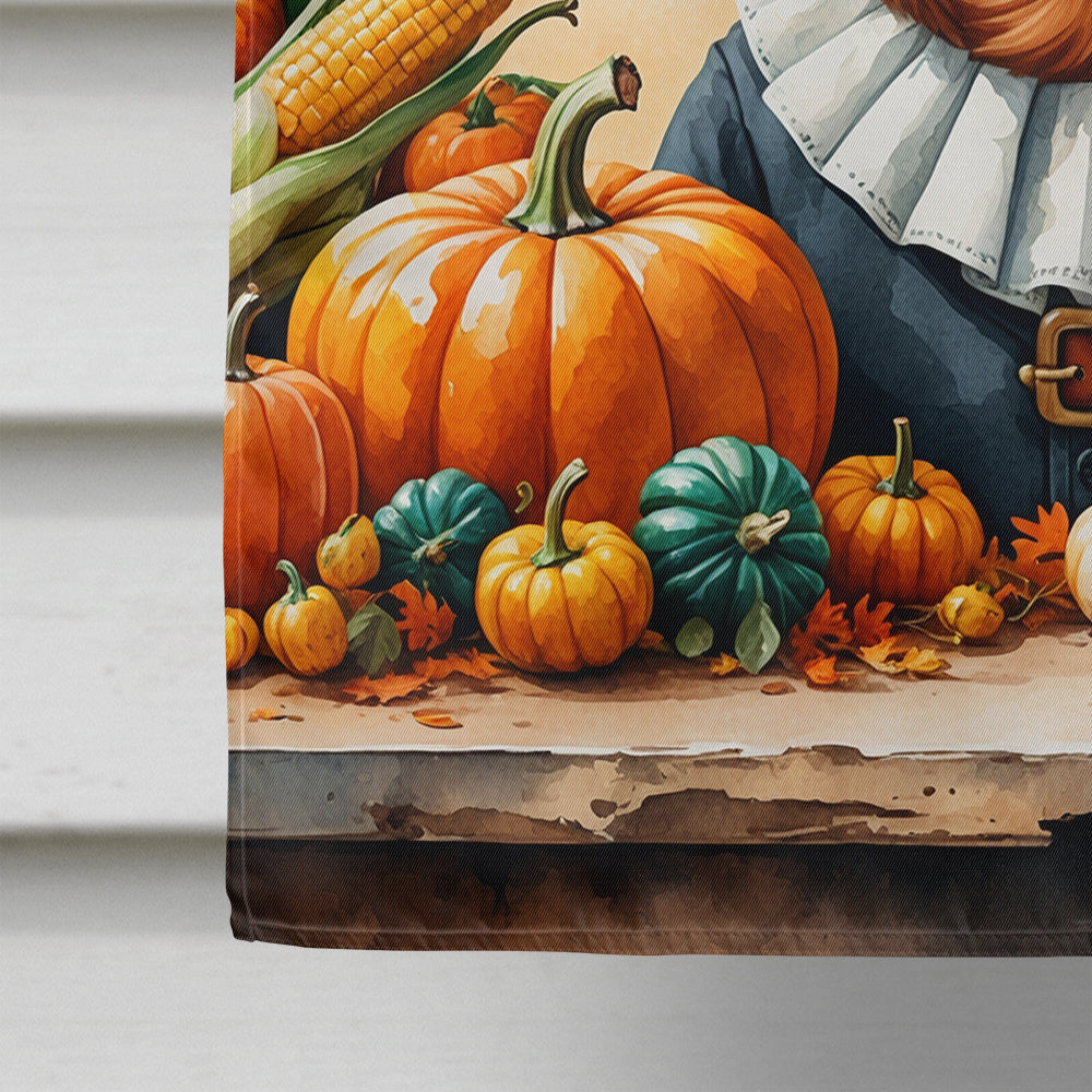 Red Brown Dachshund Thanksgiving House Flag