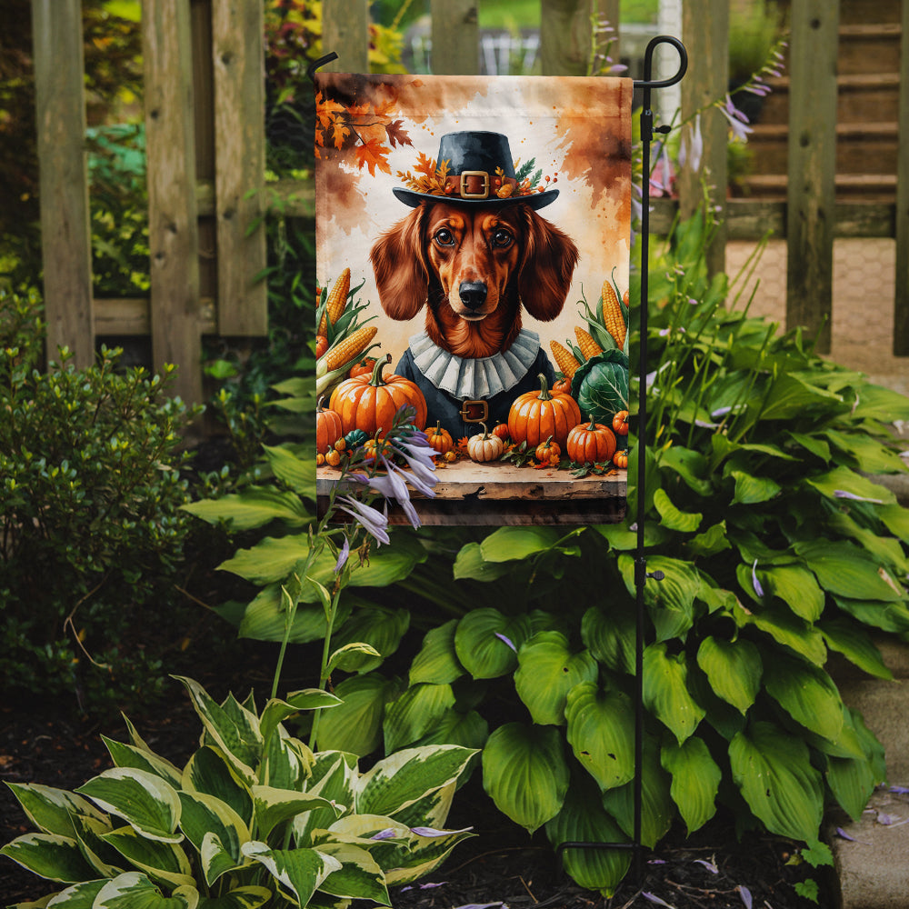 Red Brown Dachshund Thanksgiving Garden Flag