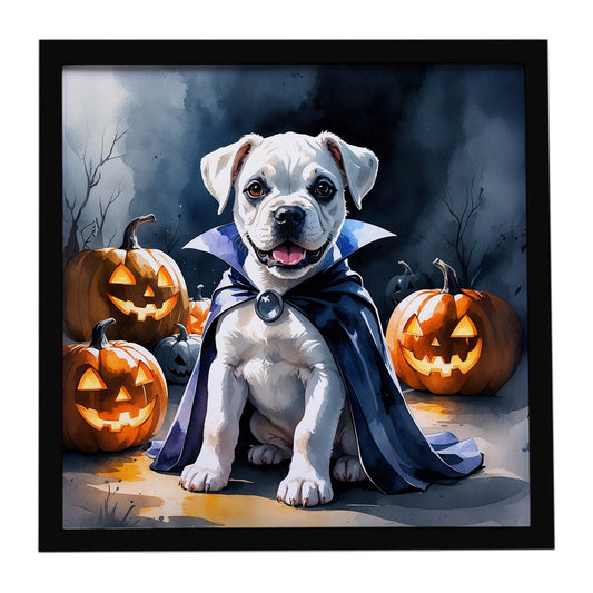 White Boxer Puppy Halloween Framed Metal Print