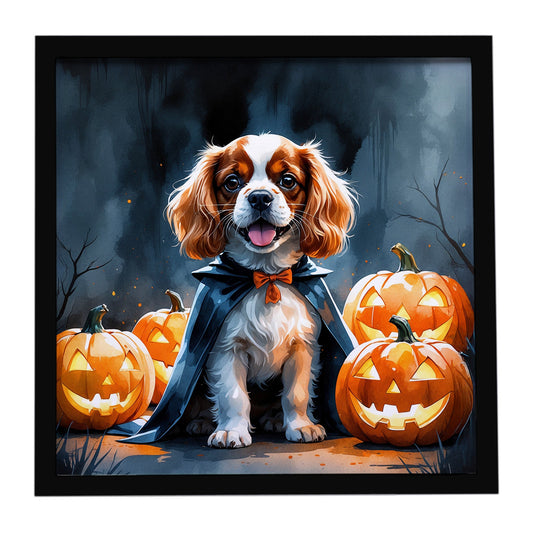 Cavalier Spaniel Puppy Halloween Framed Metal Print