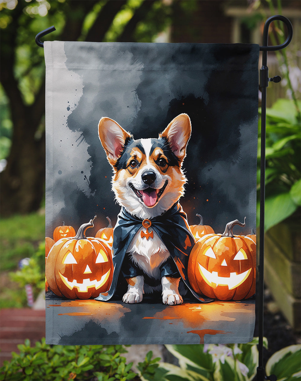 Corgi Puppy Halloween Garden Flag