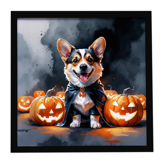 Corgi Puppy Halloween Framed Metal Print