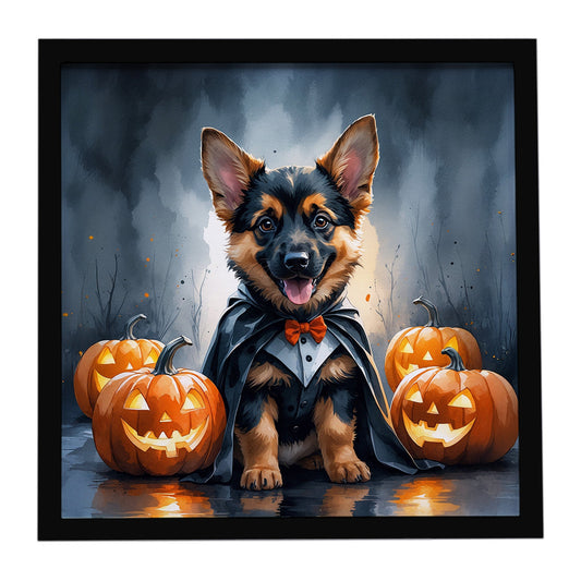 German Shepherd Puppy Halloween Framed Metal Print