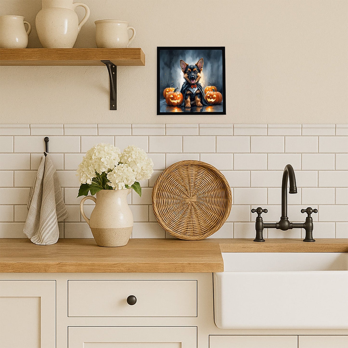 German Shepherd Puppy Halloween Framed Metal Print