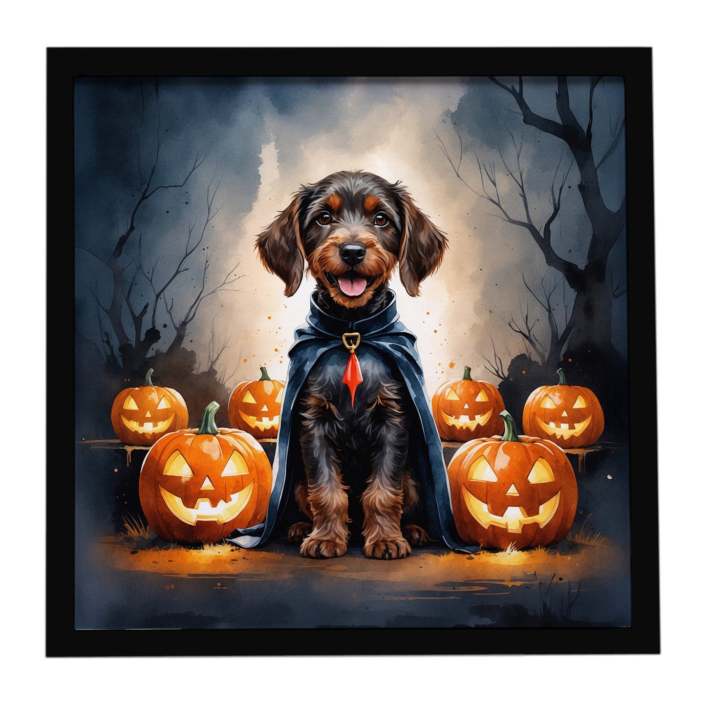 German Wirehaired Pointer Puppy Halloween Framed Metal Print