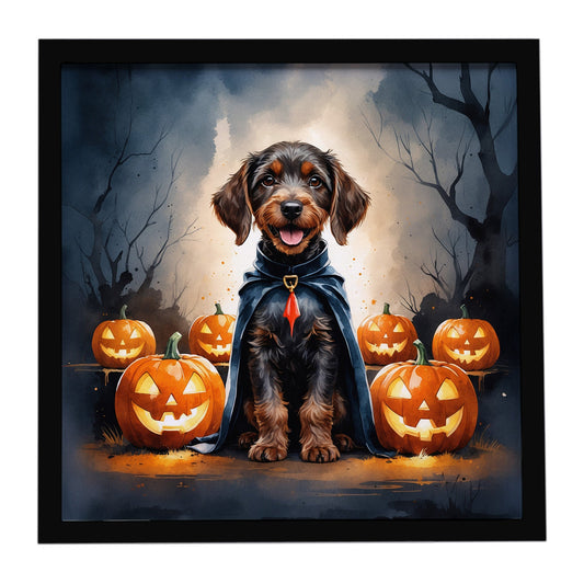 German Wirehaired Pointer Puppy Halloween Framed Metal Print