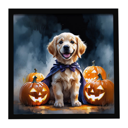 Golden Retriever Puppy Halloween Framed Metal Print