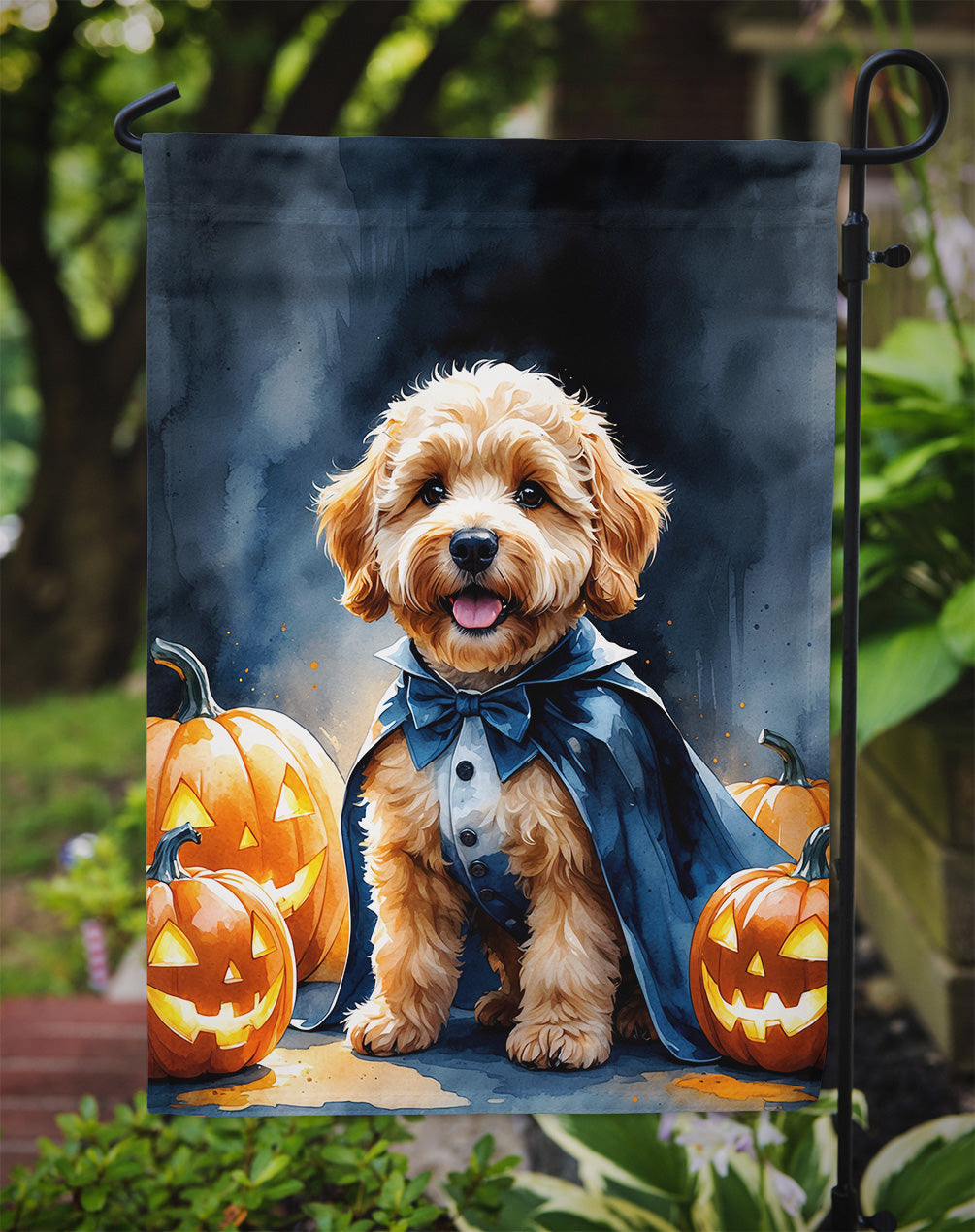 Goldendoodle Puppy Halloween Garden Flag