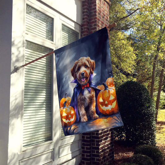 Chocolate Labradoodle Puppy Halloween House Flag