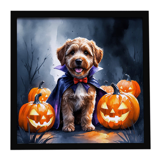 Chocolate Labradoodle Puppy Halloween Framed Metal Print