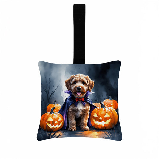 Chocolate Labradoodle Puppy Halloween Mini Hanging Pillow Ornament 3.5 × 3.5