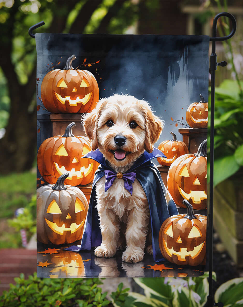 Labradoodle Puppy Halloween Garden Flag