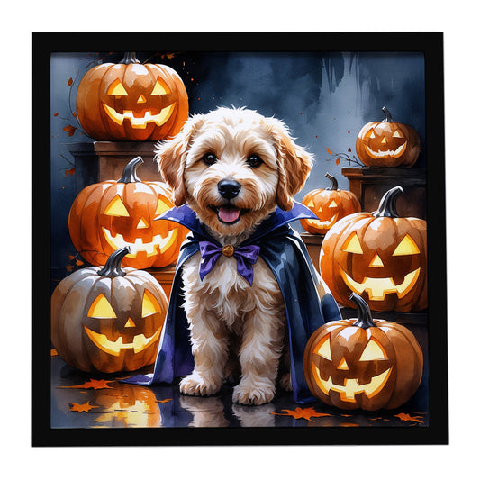 Labradoodle Puppy Halloween Framed Metal Print