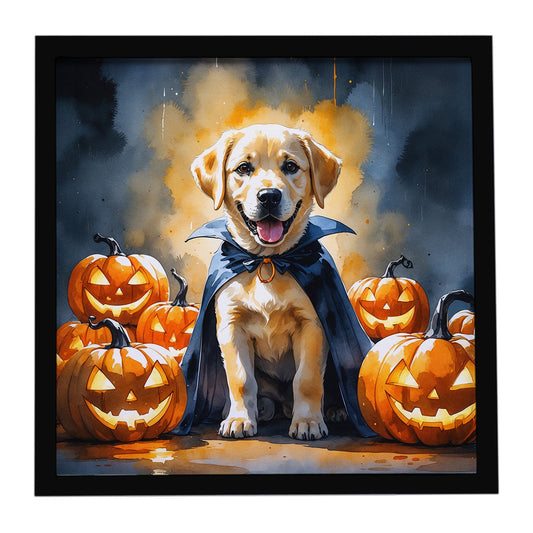 Yellow Labrador Retriever Puppy Halloween Framed Metal Print