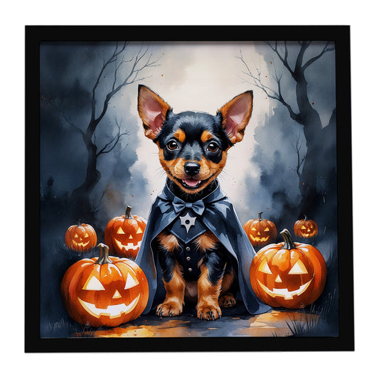 Miniature Pinscher Puppy Halloween Framed Metal Print