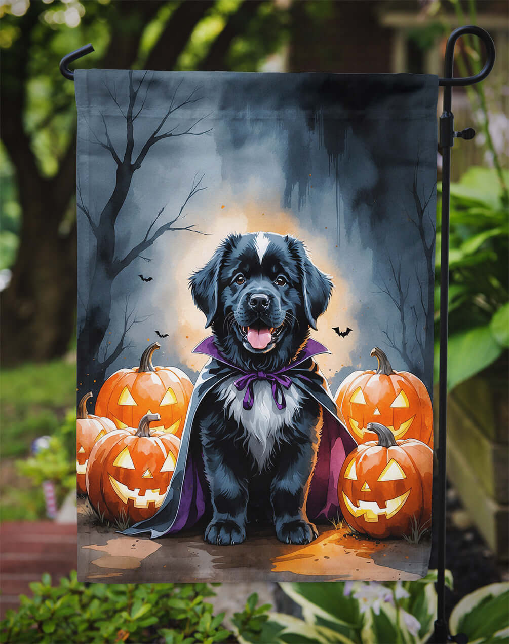 Newfoundland Puppy Halloween Garden Flag