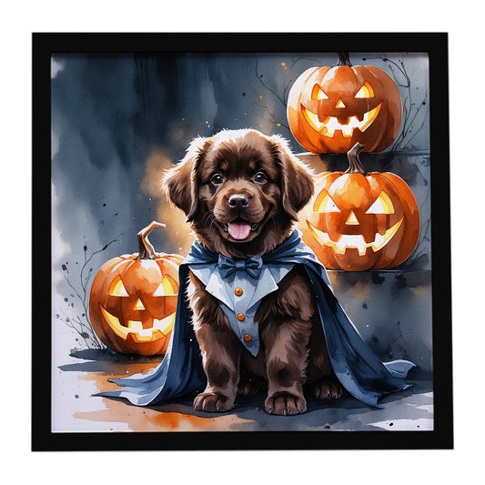Chocolate Newfoundland Puppy Halloween Framed Metal Print