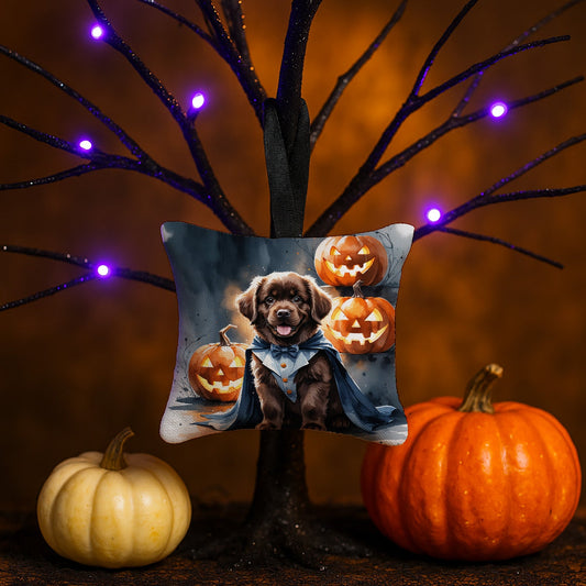 Chocolate Newfoundland Puppy Halloween Mini Hanging Pillow Ornament 3.5 × 3.5