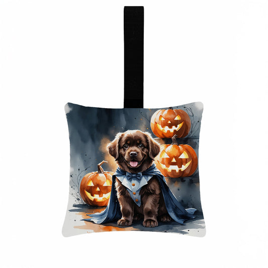 Chocolate Newfoundland Puppy Halloween Mini Hanging Pillow Ornament 3.5 × 3.5