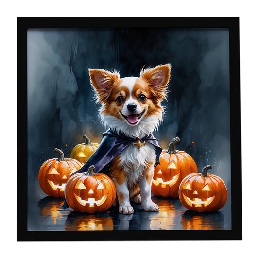 Papillon Puppy Halloween Framed Metal Print