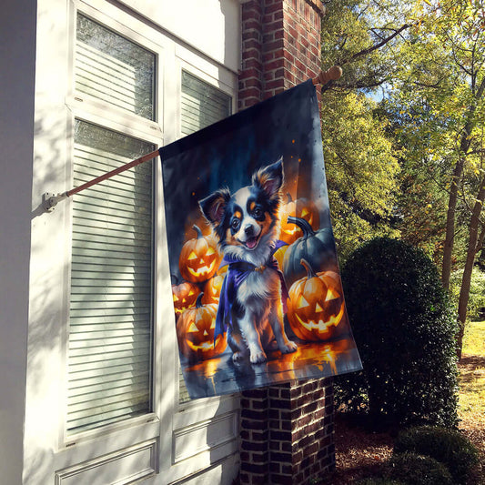 Tricolor Papillon Puppy Halloween House Flag