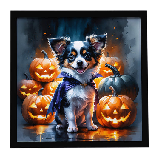 Tricolor Papillon Puppy Halloween Framed Metal Print