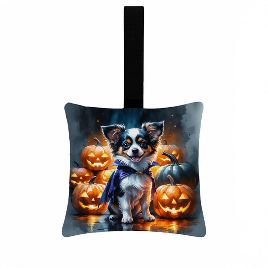Tricolor Papillon Puppy Halloween Mini Hanging Pillow Ornament 3.5 × 3.5