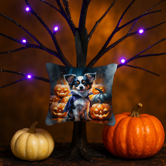 Tricolor Papillon Puppy Halloween Mini Hanging Pillow Ornament 3.5 × 3.5