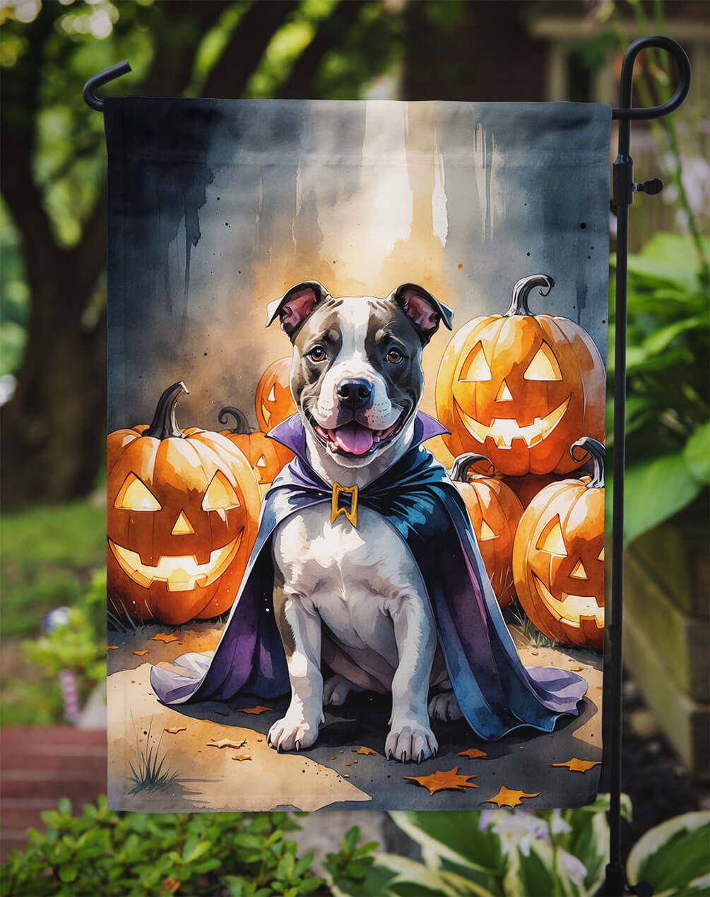 Pit Bull Terrier Puppy Halloween Garden Flag