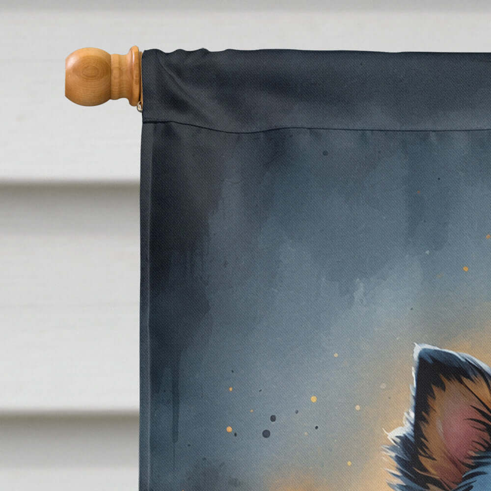 Balck and Tan Pomeranian Puppy Halloween House Flag