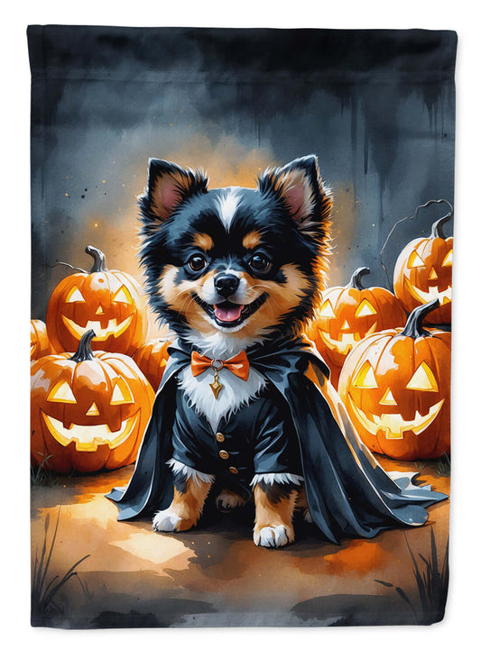 Balck and Tan Pomeranian Puppy Halloween Garden Flag