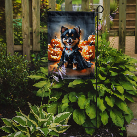 Balck and Tan Pomeranian Puppy Halloween Garden Flag