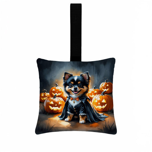 Balck and Tan Pomeranian Puppy Halloween Mini Hanging Pillow Ornament 3.5 × 3.5