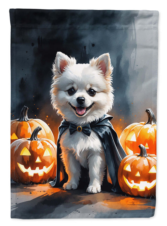 White Pomeranian Puppy Halloween House Flag