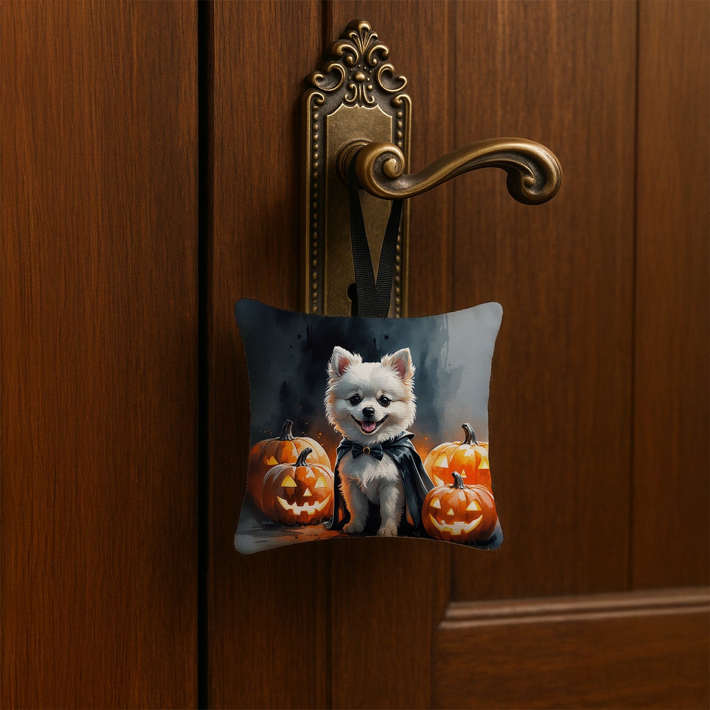 White Pomeranian Puppy Halloween Mini Hanging Pillow Ornament 3.5 × 3.5