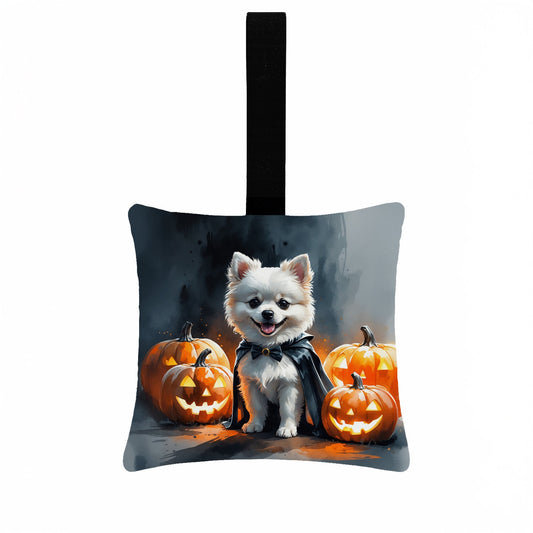 White Pomeranian Puppy Halloween Mini Hanging Pillow Ornament 3.5 × 3.5