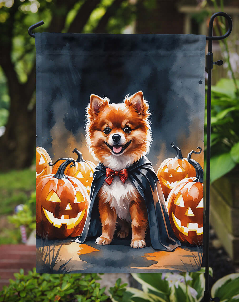 Pomeranian Puppy Halloween Garden Flag