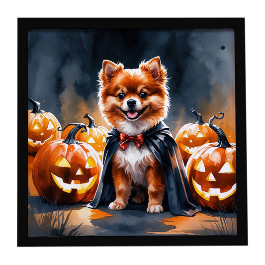 Pomeranian Puppy Halloween Framed Metal Print