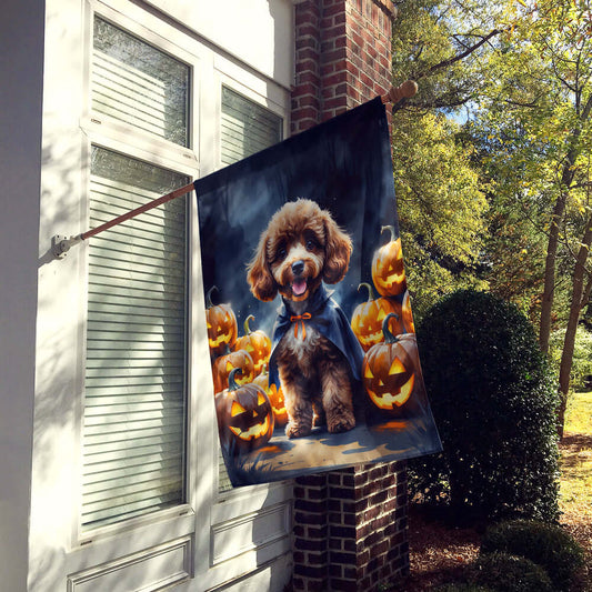 Chocolate Poodle Puppy Halloween House Flag