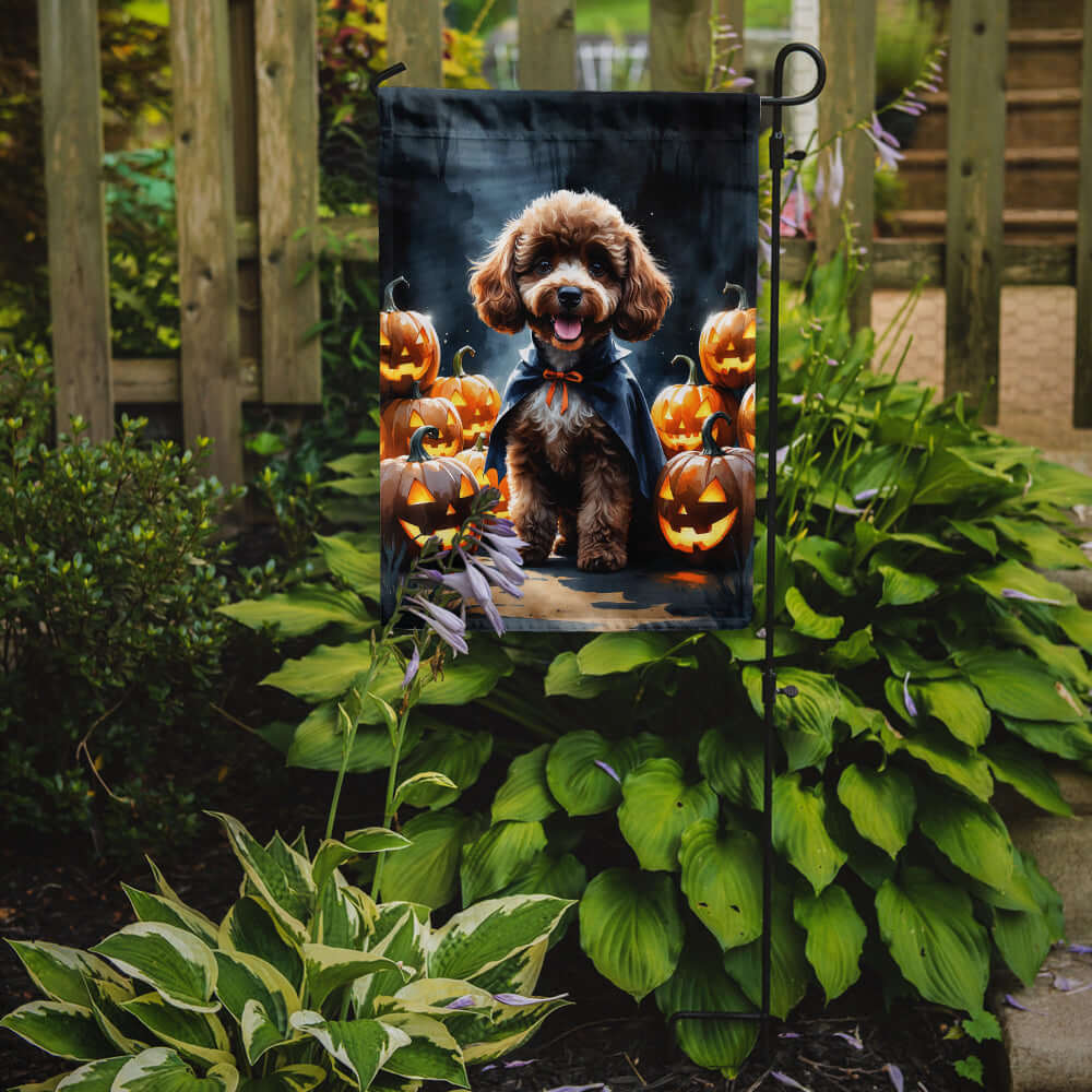 Chocolate Poodle Puppy Halloween Garden Flag