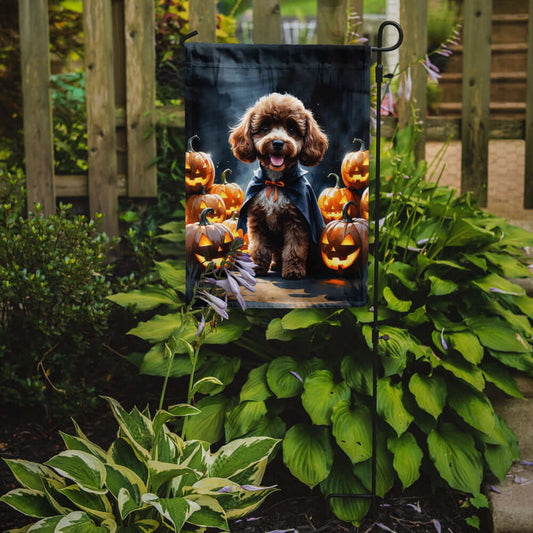 Chocolate Poodle Puppy Halloween Garden Flag