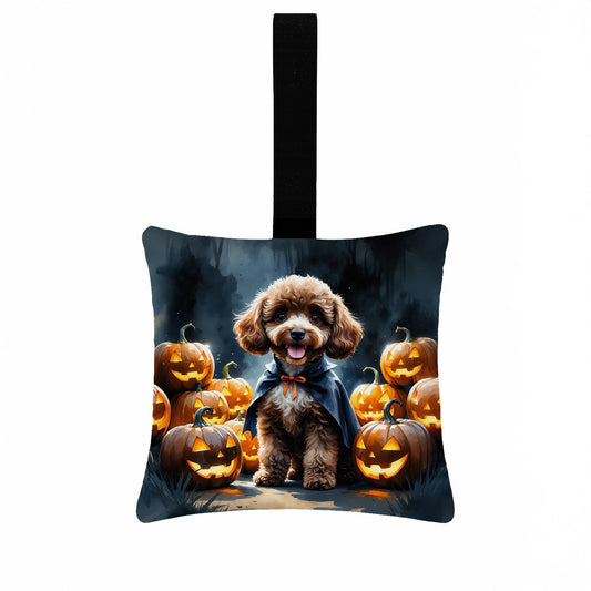 Chocolate Poodle Puppy Halloween Mini Hanging Pillow Ornament 3.5 × 3.5